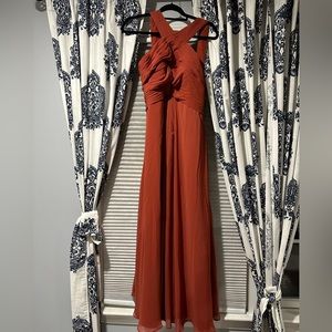 Terra-cotta colored floor length dress